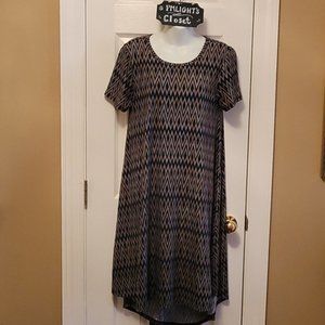LuLaRoe S Dress Carly Black Gray Metallic Gold Geometric
